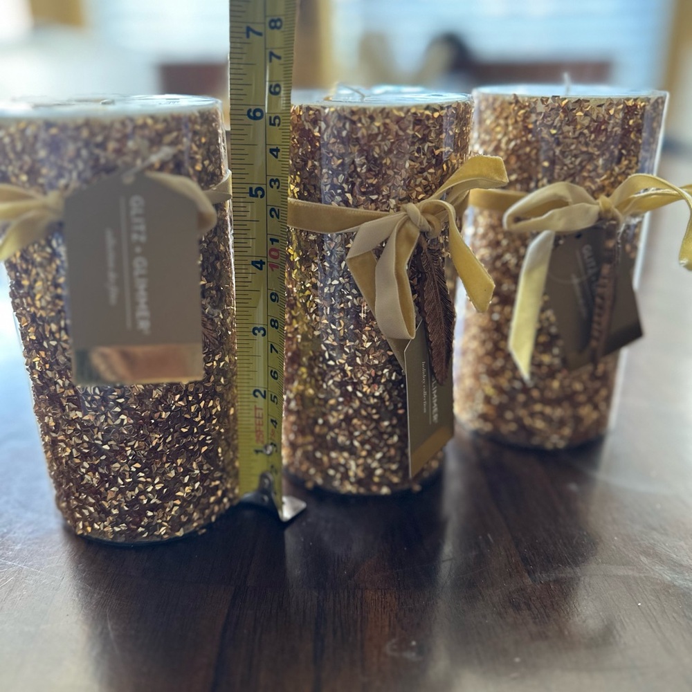 Glittery Gold Candle Set